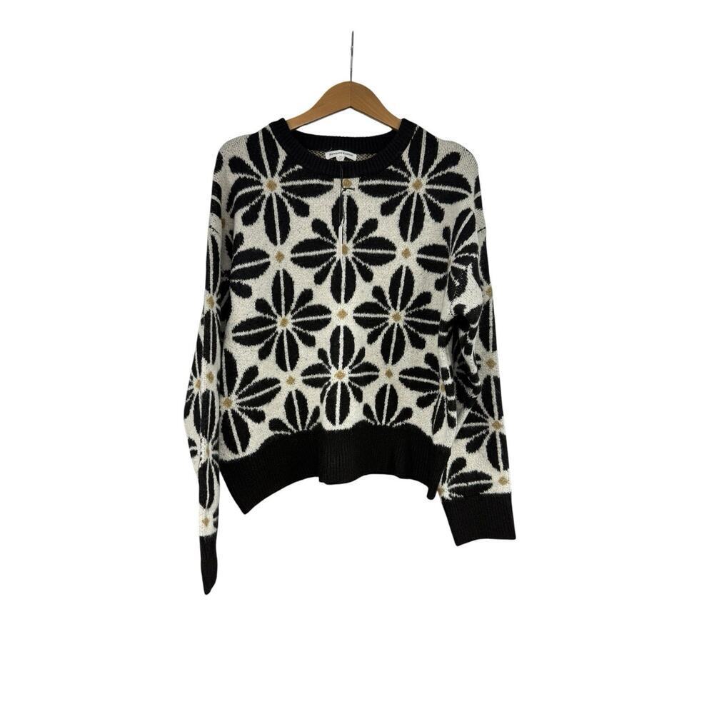 Newbury Kustom Black Cream Floral Sweater Boho Boutique Womens M New